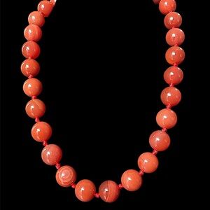 Vintage Sterling Silver Carnelian Agate Bead Necklace